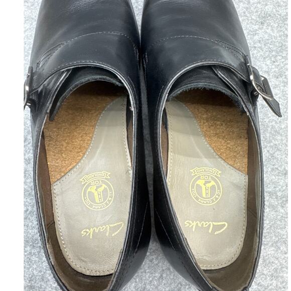 Clarks TOR Ltd England Black Leather Monk Strap Almond Toe Dress Loafer Men 10.5 main image 4